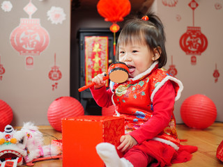 Chinese baby girl  traditional dressing up celebrate Chinese new year