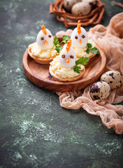 Chickens from eggs.  Easter appetizers for party