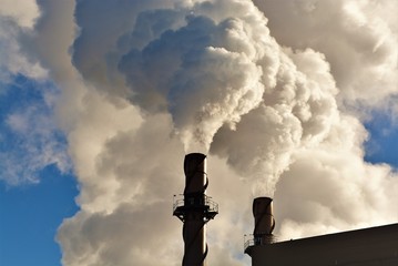 Climate Change Denial. Air Pollution - Smoke Stacks - Climate Change - Environmental Pollution - A...