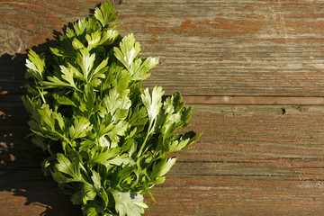 fresh parsley on wooden background