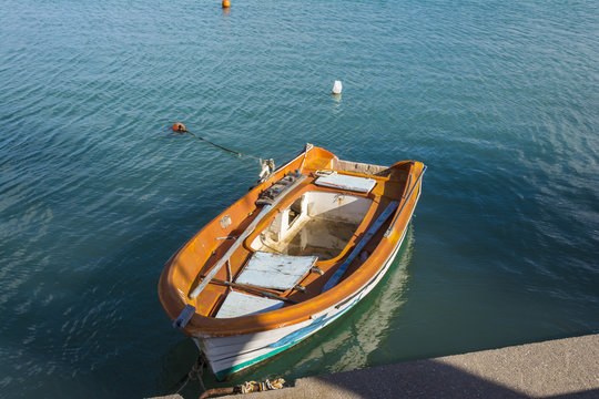 Old fishing boat at port of Sitia, eastern Crete, Greece