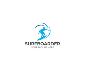 Surfer Logo Template. Surfboarder Vector Design. Surfing Illustration