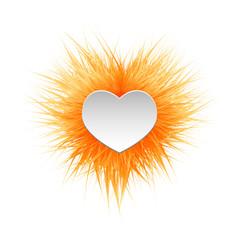 Shaggy bright fluffy ball with a paper heart.Can be used as a frame for the text of congratulations on Valentines Day