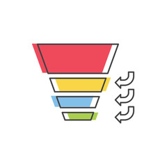 Sales Funnel with stages of the sales process. Vector isolated line icon. Internet marketing concept.