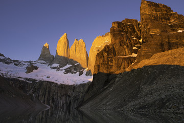 Sunrise, Bases del Torres, Torres del Paine National Park, Chile.