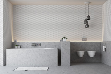 White bathroom, gray tub