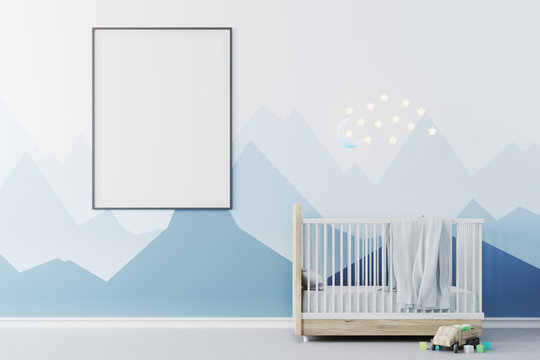 Baby boy s room, cradle and poster