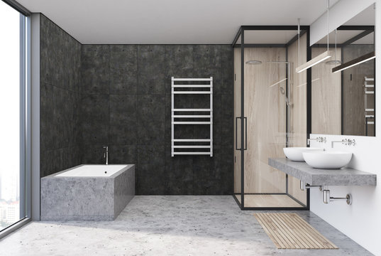Gray bathroom interior, shower