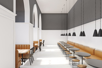 White and gray cafe interior