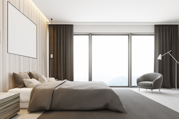 Fototapeta premium Wooden bedroom interior, poster side