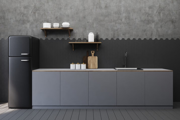Black and concrete kitchen