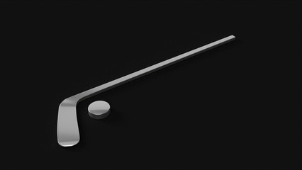 Silver Hockey Stick an Puck 3d illustration 3d rendering