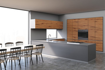 Gray and dark wooden kitchen corner