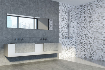 Concrete and tiled bathroom, double sink