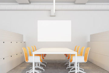 White meeting room, yellow chairs poster