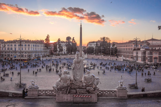 Rome (Italy) - The historic center of Rome. Here in particular the Piazza del Popolo square at sunset, from Terrazza del Pincio