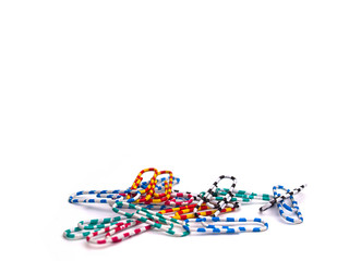 Colorful paper clip on white background.
