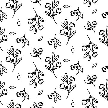 Tiny Floral Seamless Simple Vector Pattern. Repeat Flower Bloom Texture Monochrome Backround For Print Textile, Wallpaper And Wrap Paper Design.