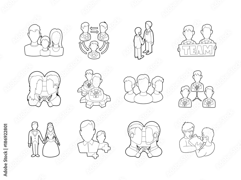 Wall mural people group icon set, outline style - Wall murals