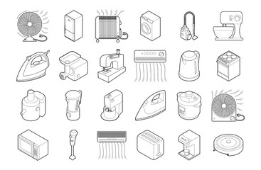 Home appliances icon set, outline style