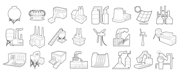 Factory icon set, outline style