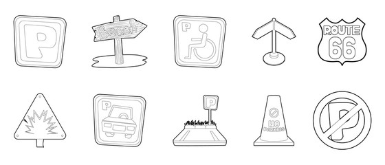 Street sign icon set, outline style