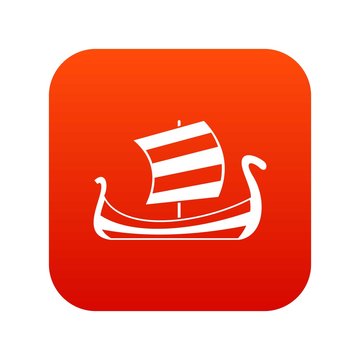 Medieval boat icon digital red