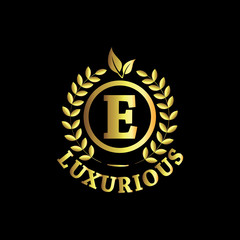E Luxurious Logo Gold Vector Template Design