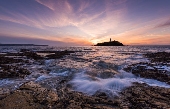 Godrevy Lighthouse At Sunset