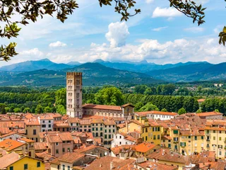 Plexiglas schilderij Europa Lucca Italy landscape travel rooftops with mountains in background  © Leigh Trail