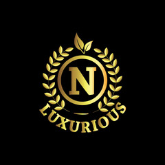 N Luxurious Logo Gold Vector Template Design