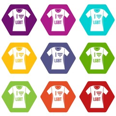 T-shirt i love LGBT icon set color hexahedron