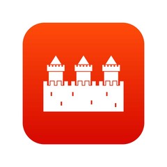 Medieval wall and towers icon digital red