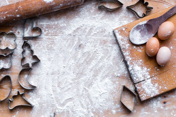 The process of cooking, wooden background, top view