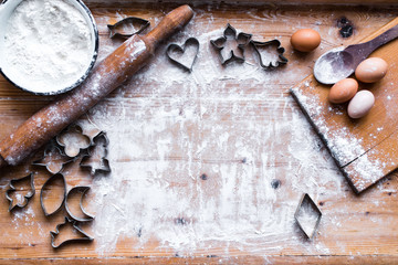 The process of cooking, wooden background, top view