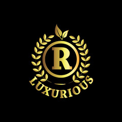 R Luxurious Logo Gold Vector Template Design