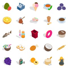 Prepare breakfast icons set, isometric style