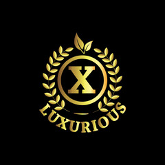 X Luxurious Logo Gold Vector Template Design