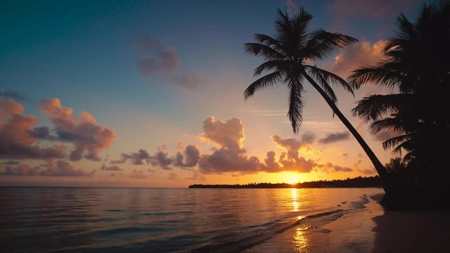 Sunrise sea view and tropical island beach in Punta Cana resort, Dominican Republic