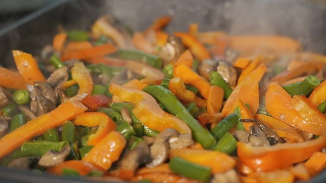 Fresh sliced vegetables and mushrooms