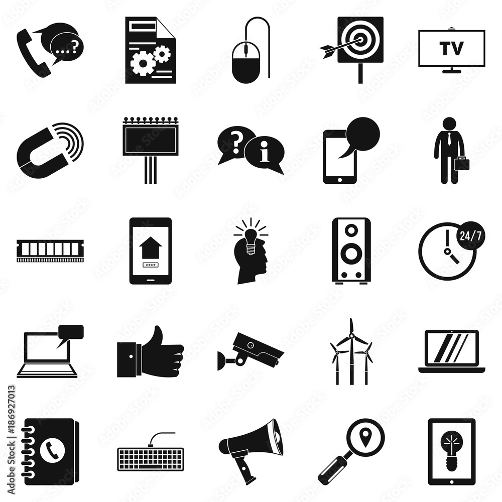 Poster serving the server icons set, simple style