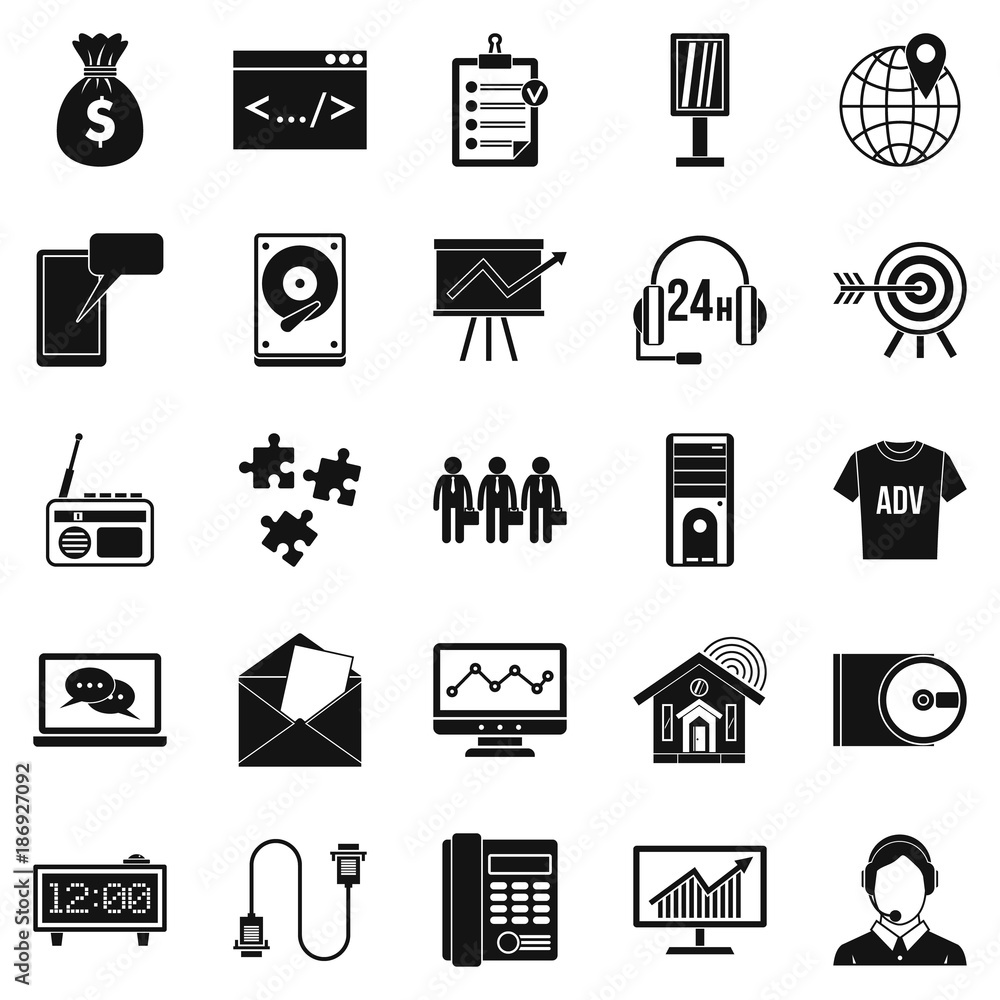 Poster software system icons set, simple style