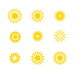 Basic or Normal Sun Icon Set w shining rays of sun