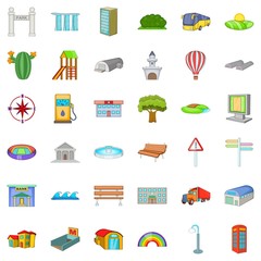 City element icons set, cartoon style
