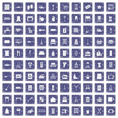 100 housework icons set grunge sapphire