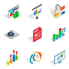 Design project icons set, isometric style