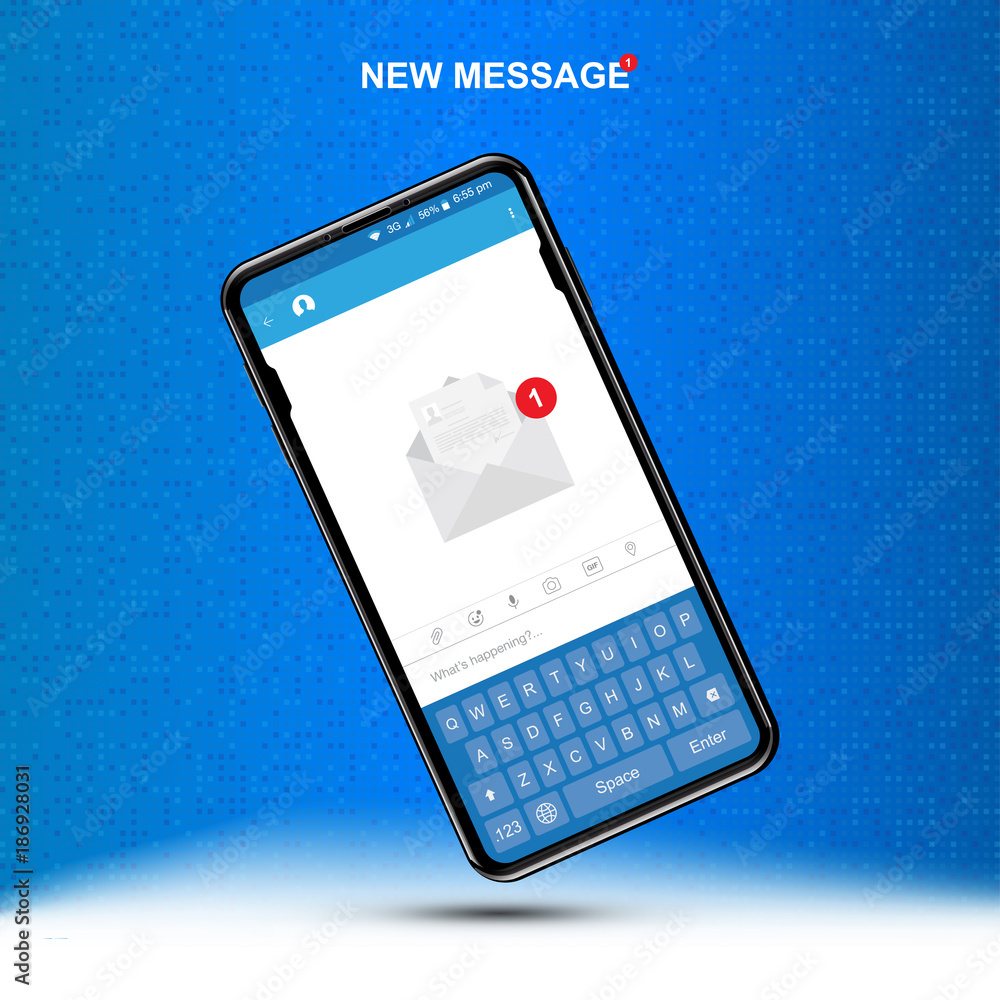 Poster new message in realistic smartphone. social concept and a chat on the internet. notifications about 