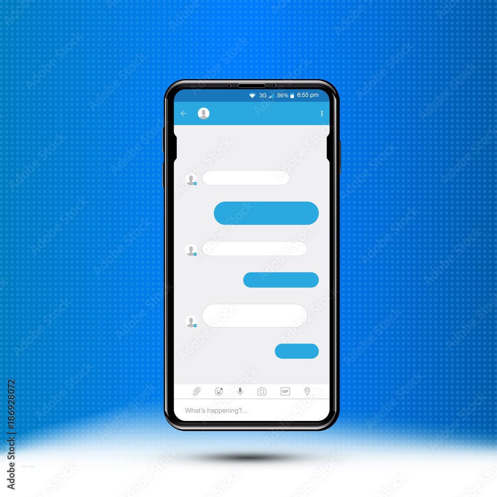 Poster new message in realistic smartphone. social concept and a chat on the internet with a keyboard. flat
