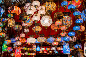 Colorful  lanterns.  lamps for sale in the Grand Bazaar, Istanbul, Turkey