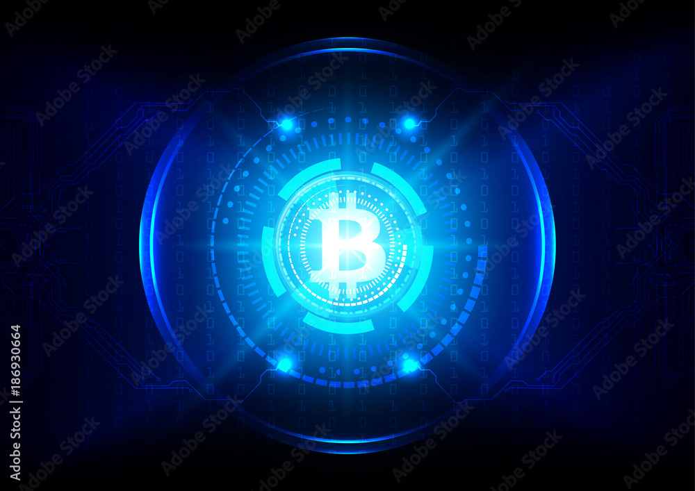 Poster abstract circuit with bitcoin technology background. illustration vector design